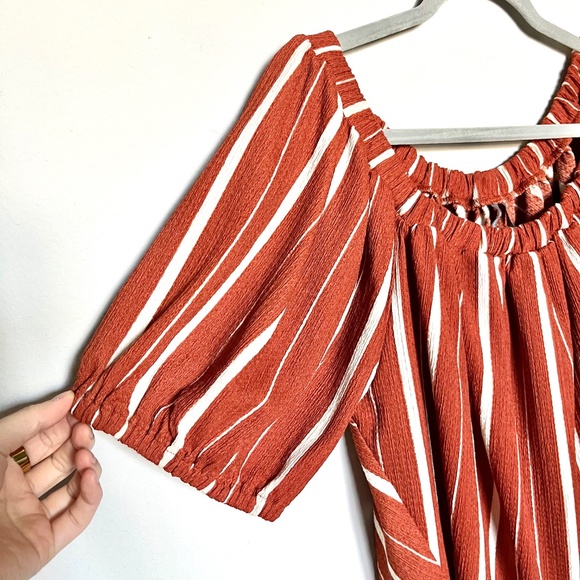 Anthropologie Elodie Off-Shoulder Top Terracotta Burnt Orange Stripes Size Large - Picture 4 of 8